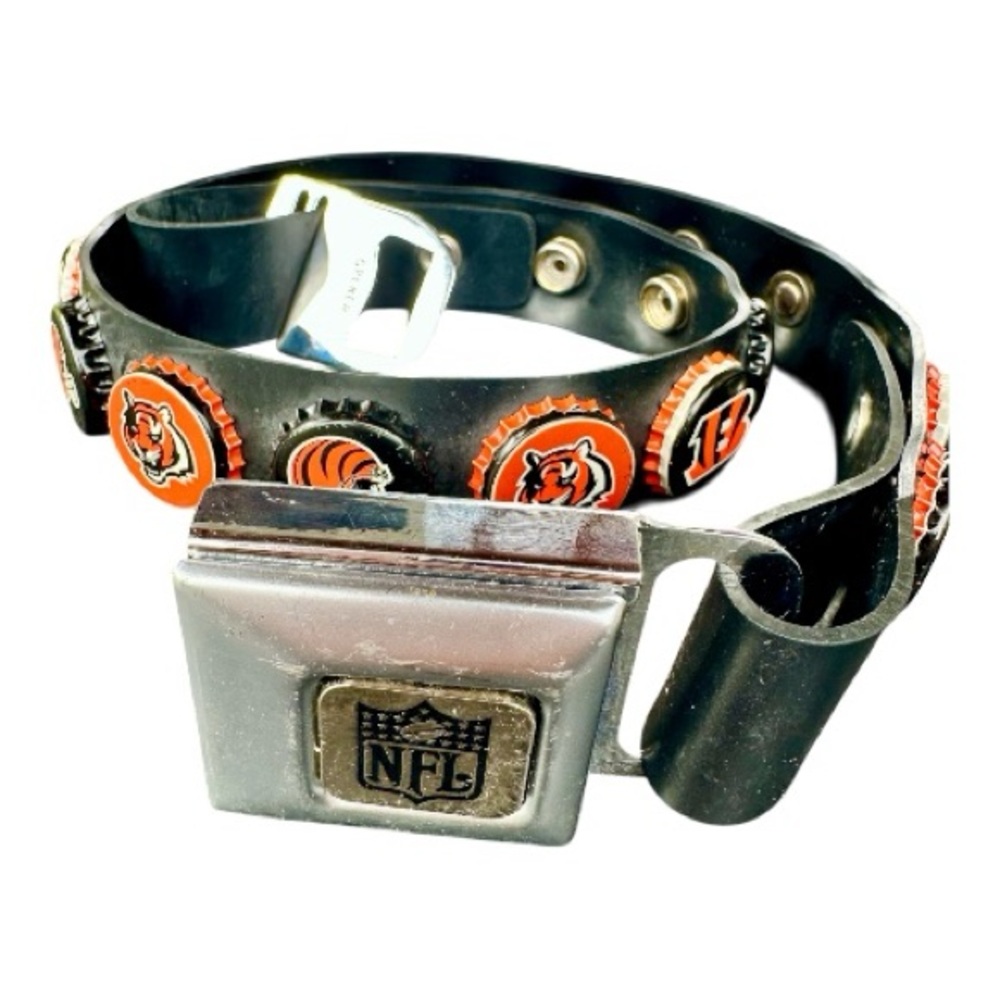 NFL Black Belt with Orange and Black Bengals Bottle Cap Accents